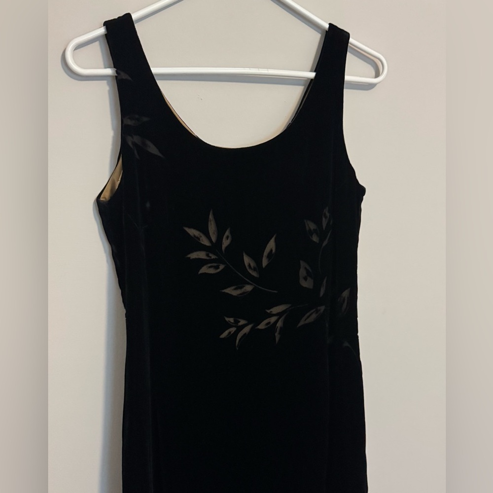 Rena Rowan Burnout Velvet Maxi Dress Sz 6 Silk Leaf Print Vintage Whimisical